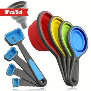 New 9pcs/set Measuring Cups And Spoons Set - Collapsible Space Saving